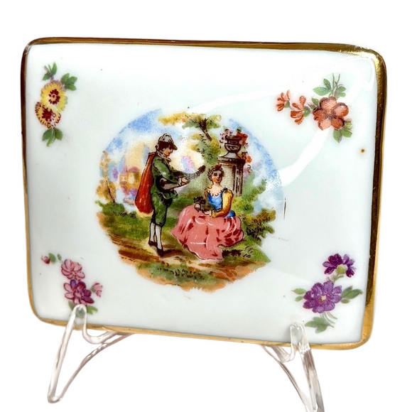 LIMOGE OF FRANCE Trinket Box Porcelain With Flowers 3 1/4" X 2 3/4" Vintage - Picture 3 of 10